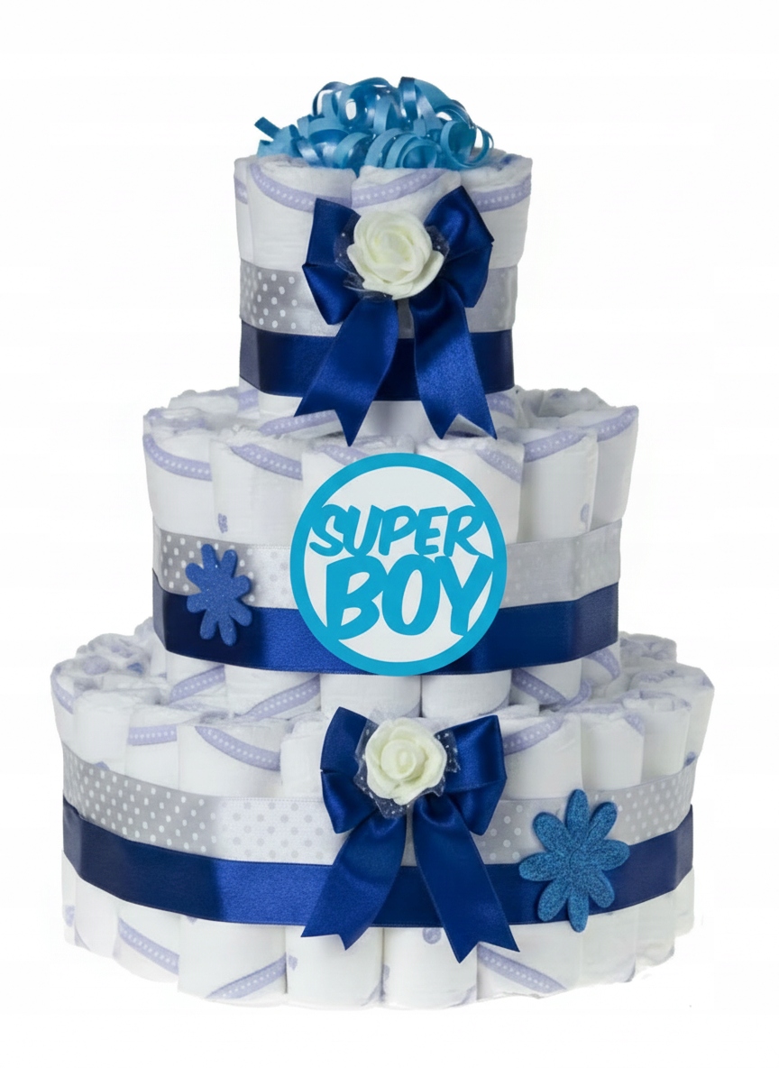 Dort z plenek Pampers 2 modrý dárek ke křtu, baby shower, narozeniny