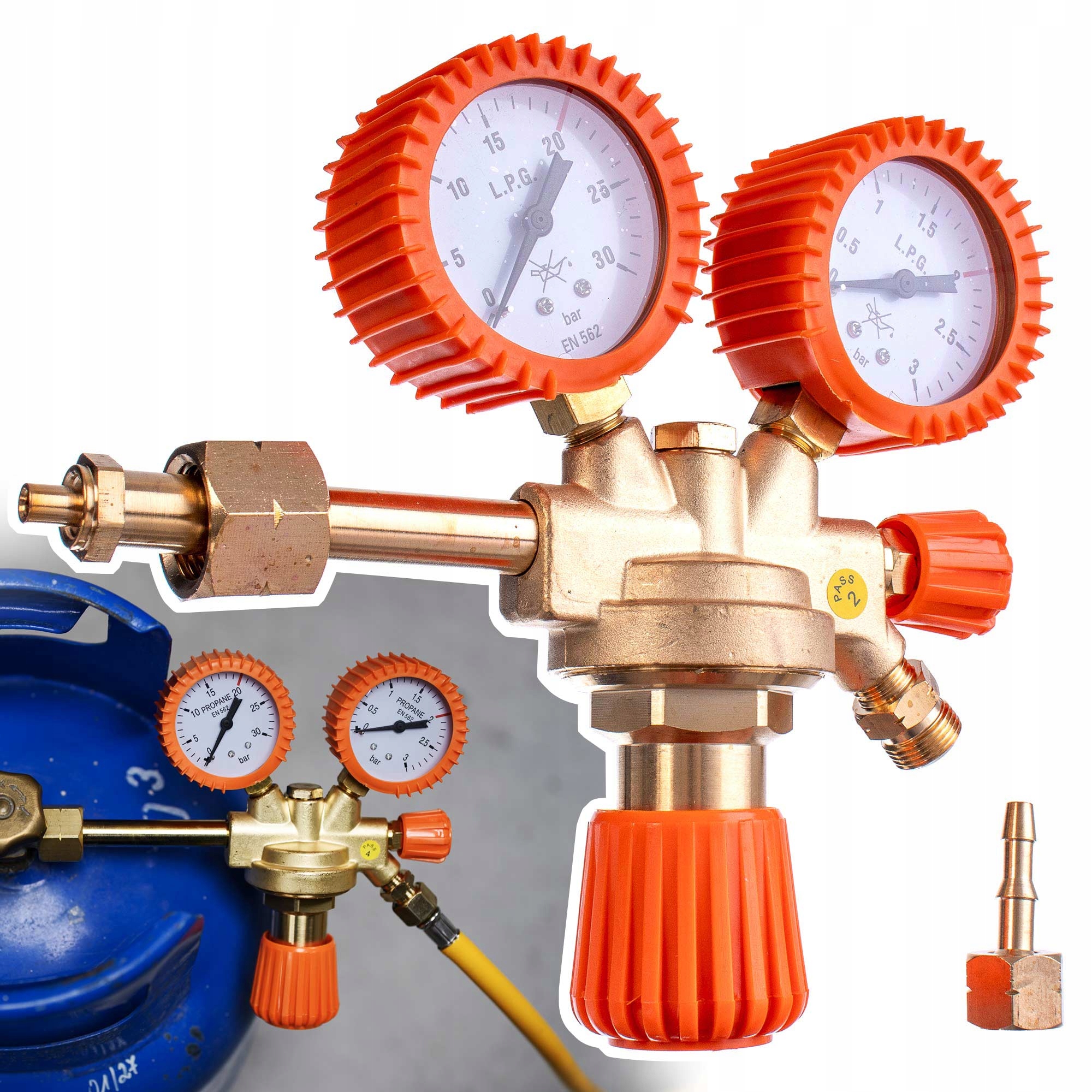 Reduktor Pro Propan 2 Manometry Maxi Mosazné Pro Plynovou Láhev Butan