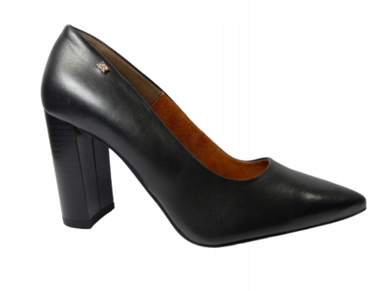 Černé dámské lodičky na podpatku elegantní klasické kožené Karino 38