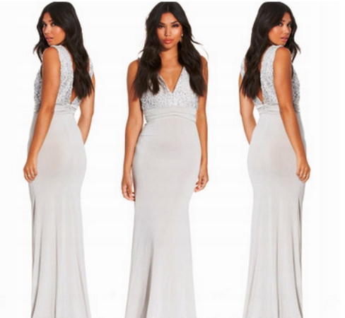 Večerní vyšívací šaty, světle šedé, L/XL