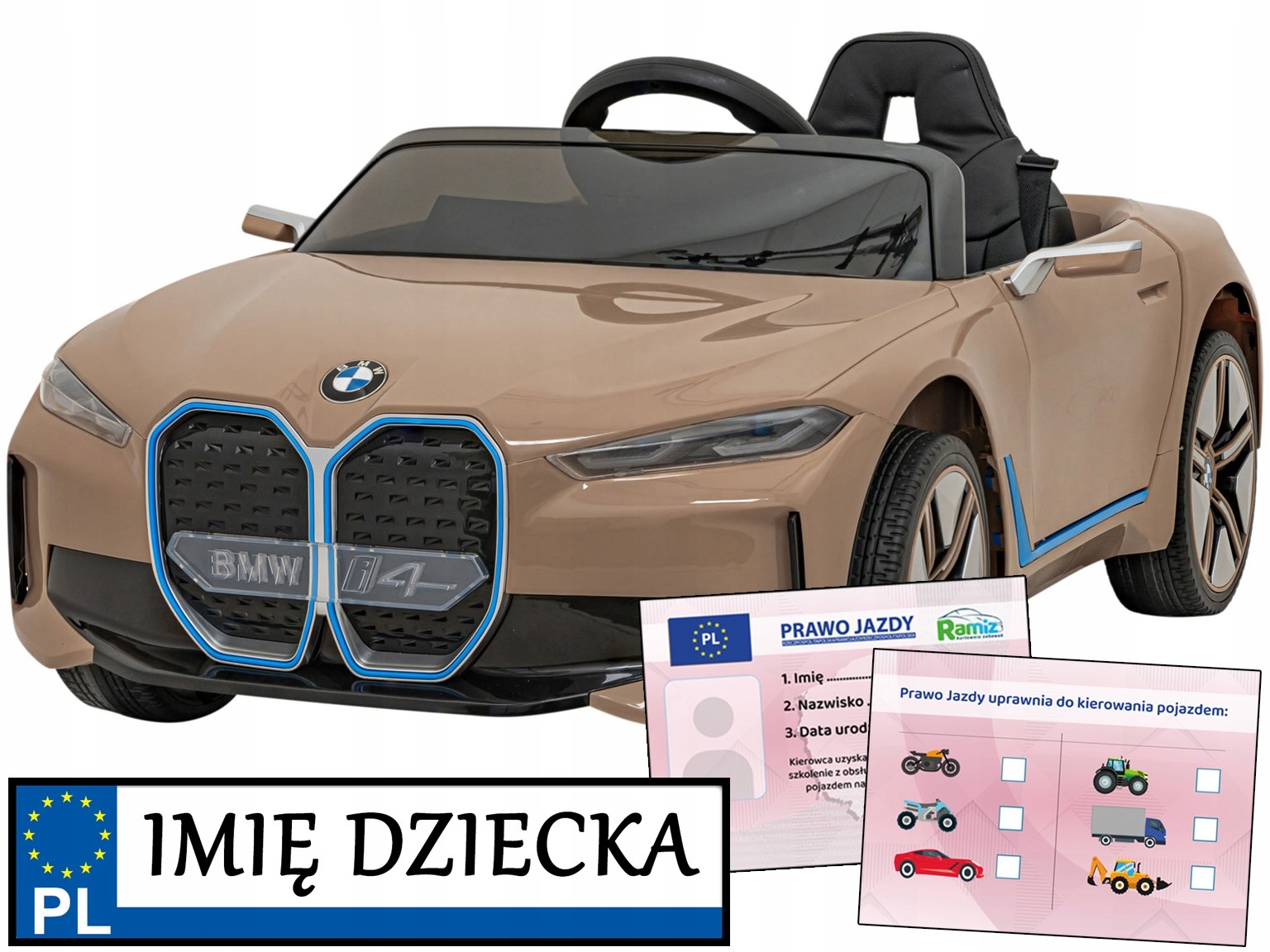 samochodzik na akumulator dla dziecka Bmw I4 pilot dla rodzica Złoty
