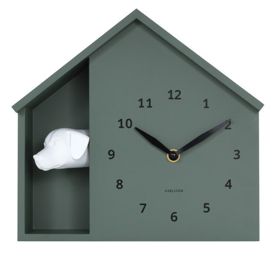 Zelené Stolní Nástěnné Hodiny Karlsson KA6097GR Štěkání Psa 27x25 cm