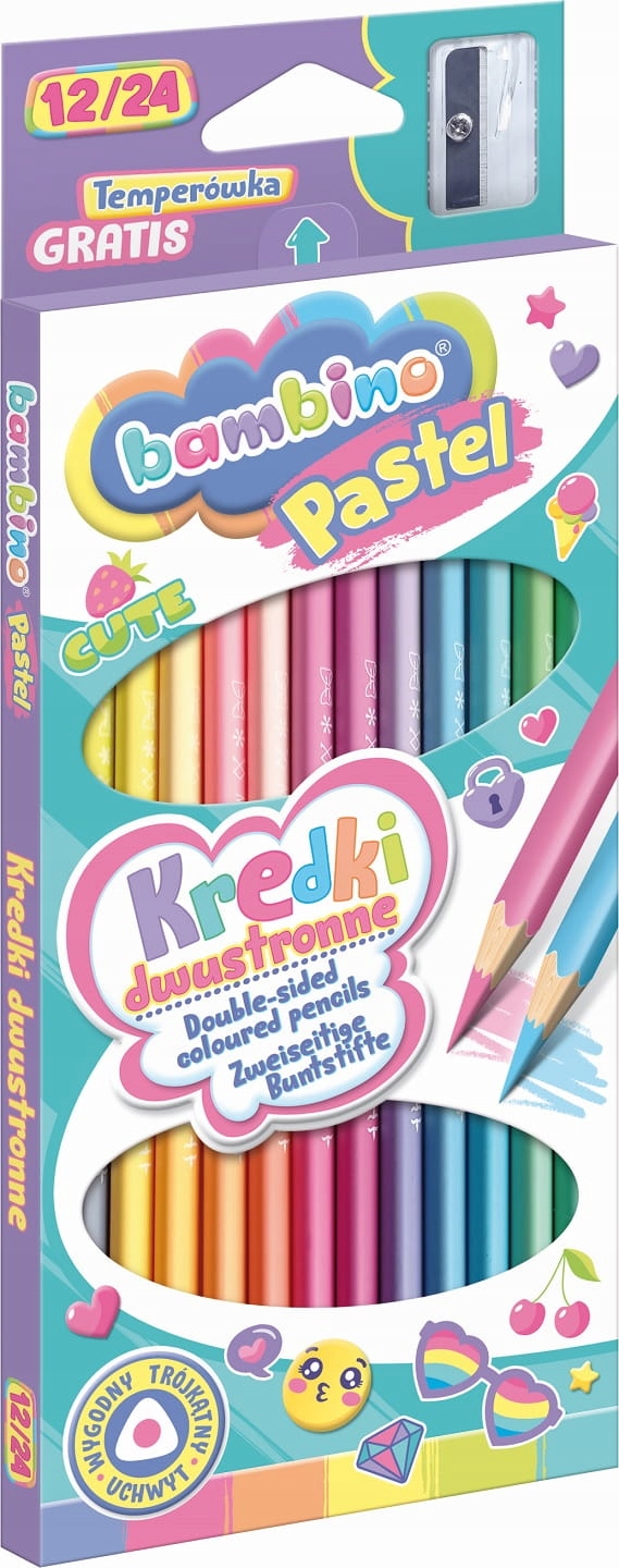 

Kredki ołówkowe dwustronne Pastelowe 12szt 24 kol.