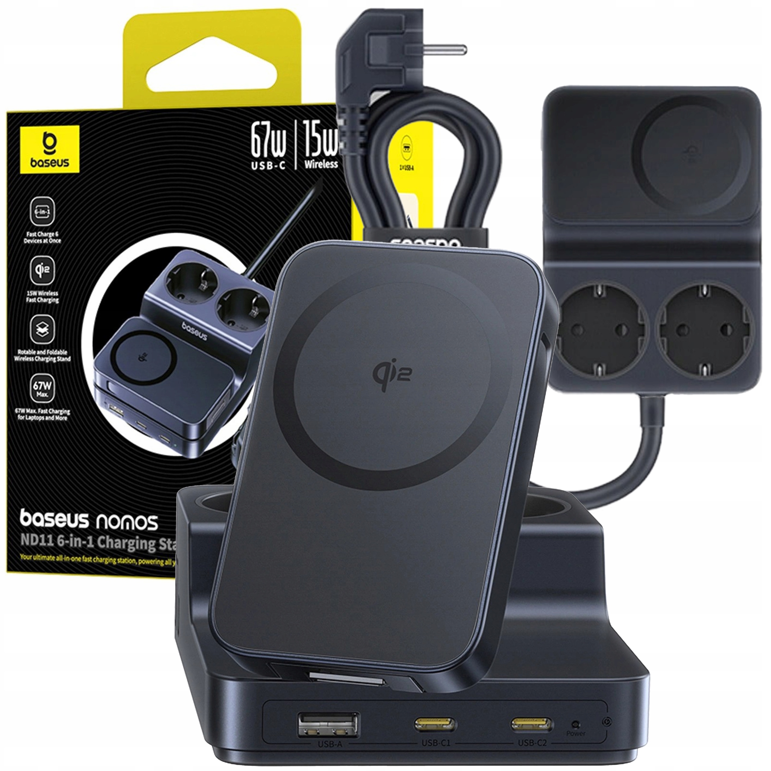 Baseus Nabíjecí Stanice Nabíječka 67W 6v1 Bezdrátová QI2 Usb-c Usb-a 2XAC
