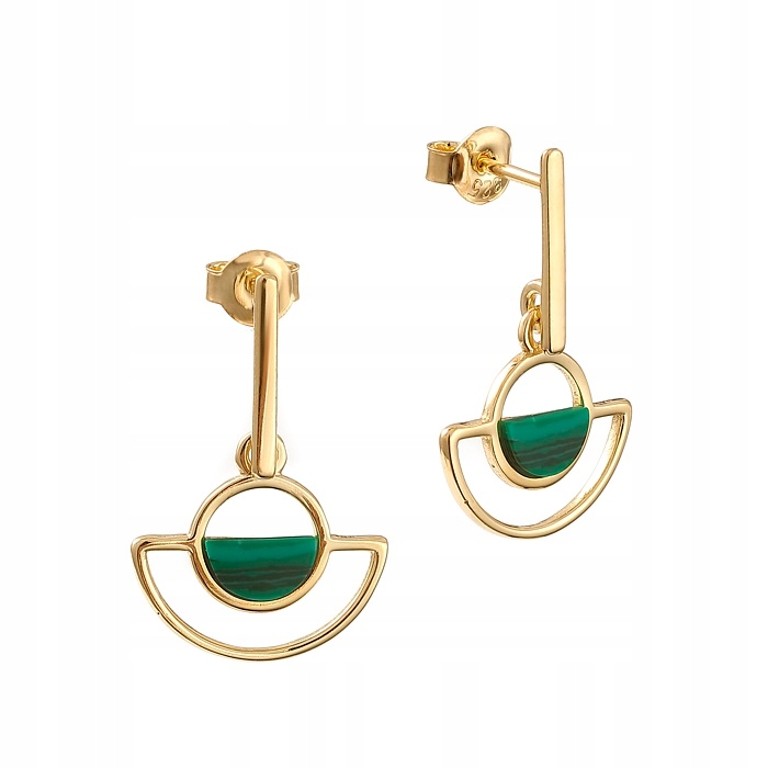 Zlaté Náušnice Půlměsíční Stříbro S Malachitem Stříbro Pozlacené