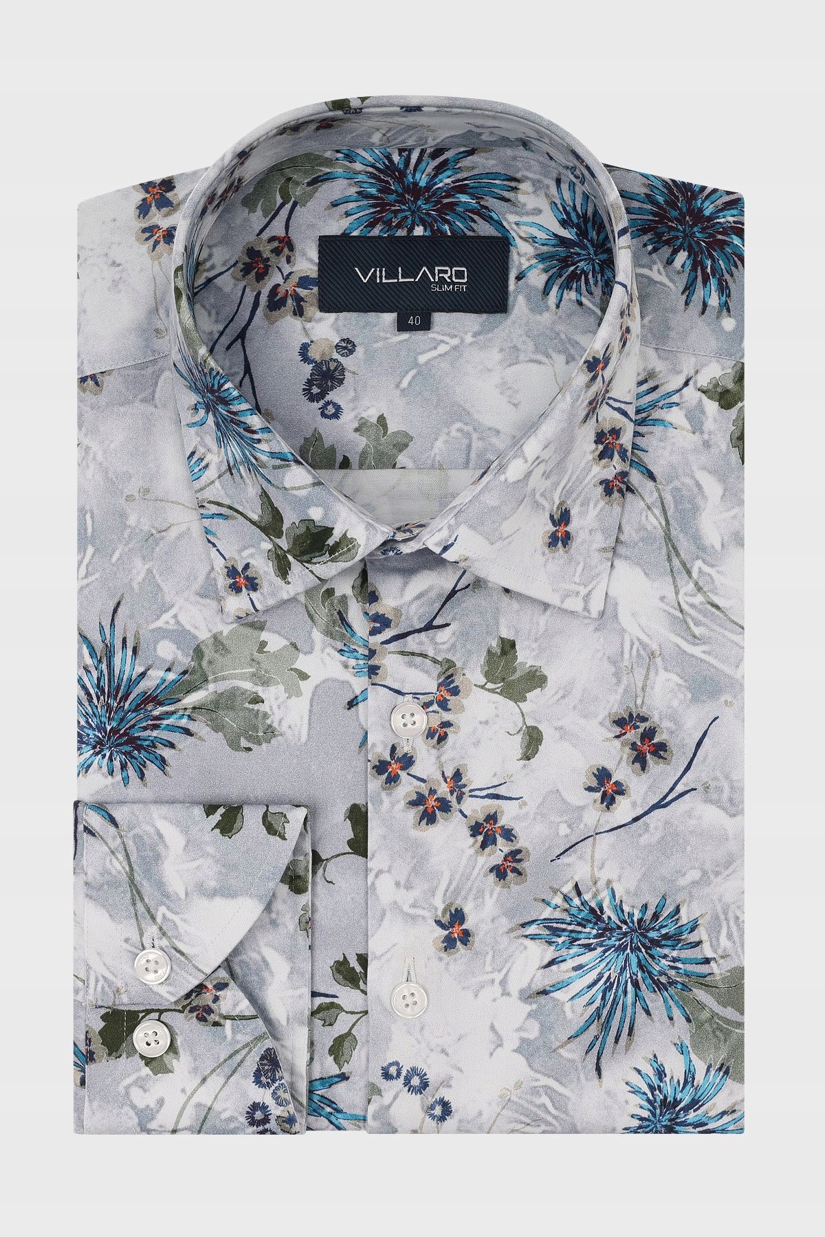 Šedá pánská košile s rostlinným vzorem 39-176/182 Slim Fit