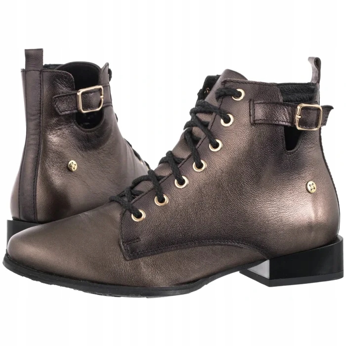 Dámské kožené kozačky Maciejka Hnědé/Zlaté 07128-02