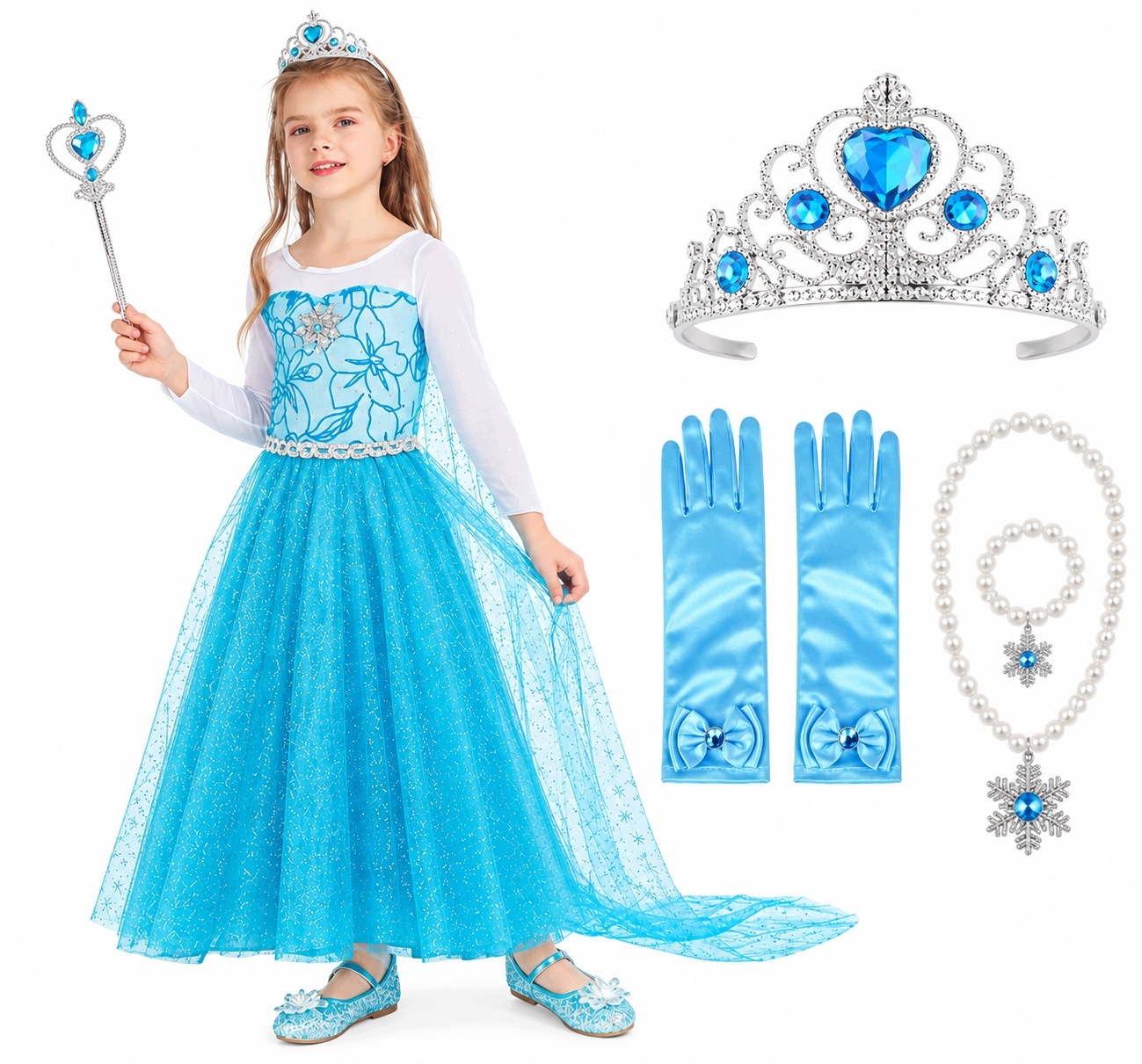Strój Elsa Sukienka Elza Frozen Berło Akcesoria 100 cm 3-4 lat E2