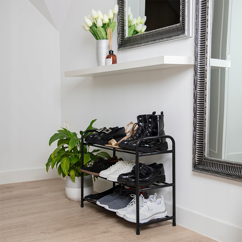 SZAFKA NA BUTY PÓŁKA REGAŁ STOJAK OBUWIE CZARNA SOLIDNA ORGANIZER STOJAK Liczba poziomów 3