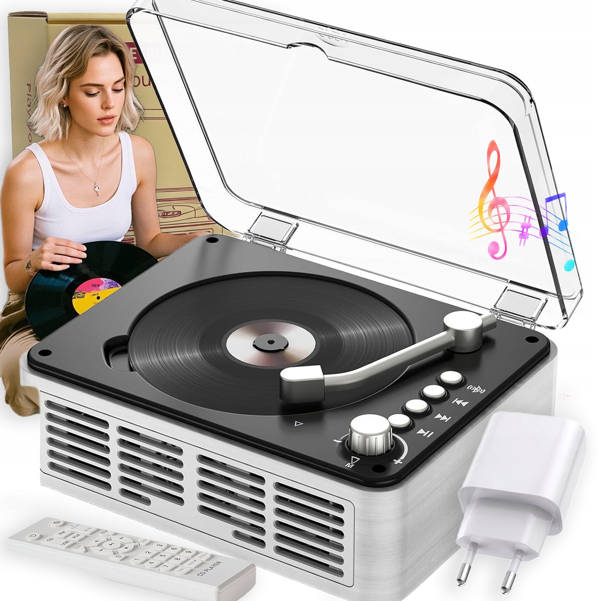 Retro Přenosný CD Přehrávač Bluetooth Reproduktor MP3 Aux Reproduktory Dárek