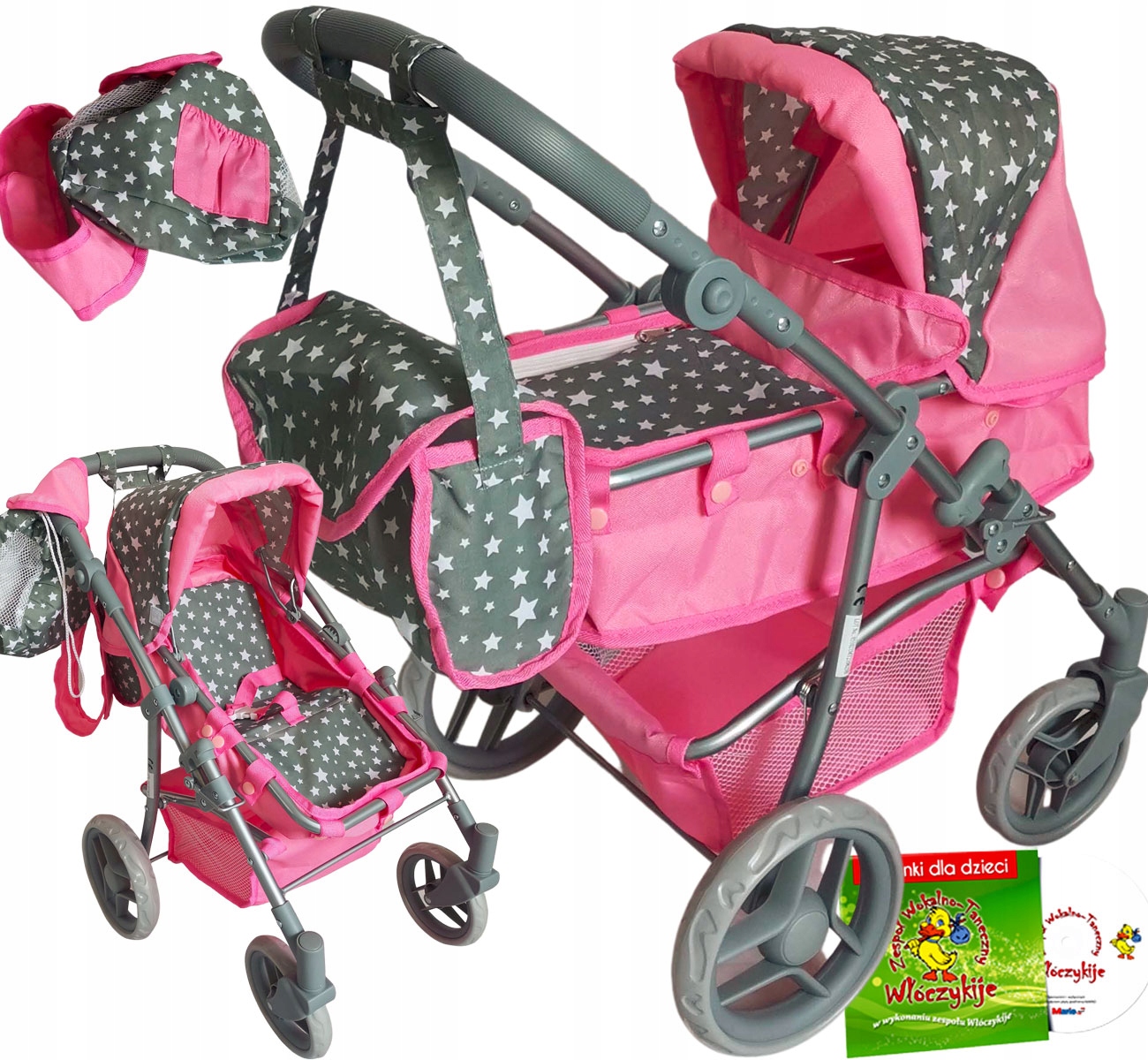 

Wózek Dla Lalek Głęboki Spacerówka Z Torbą+plecak