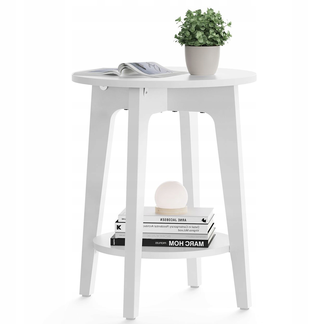 Moderní kulatý boční konferenční stolek, bílý, 2-úrovňový, Loft, pomocný