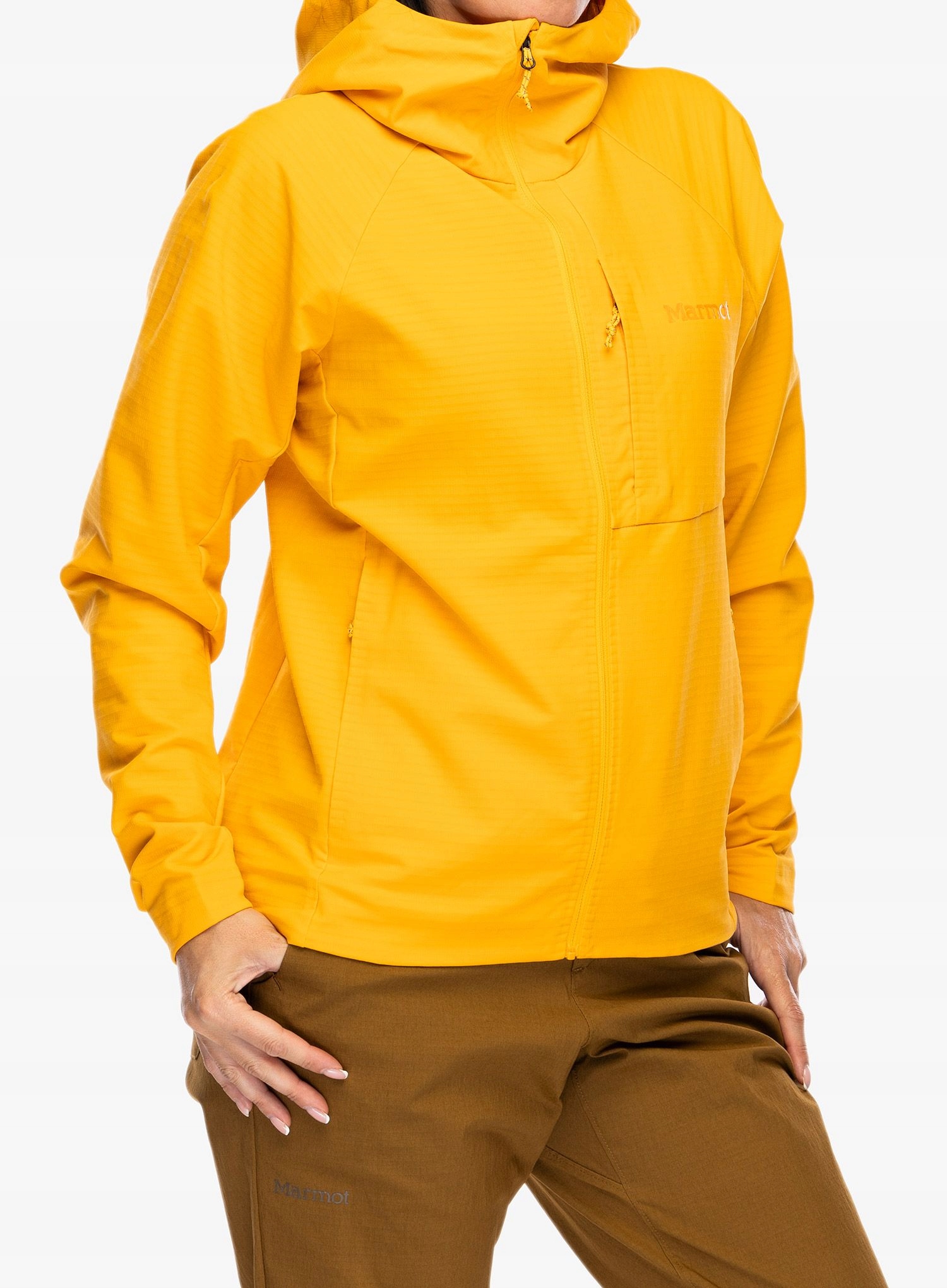 Dámská větrová bunda Marmot Pinnacle DriClime Hoody zlatá a světle šedá