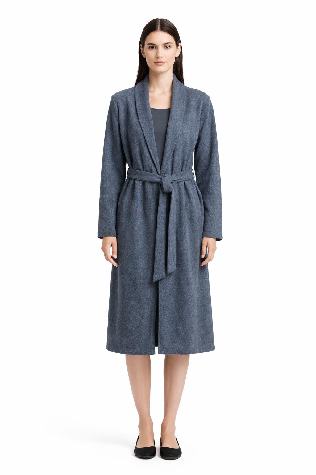 Shein Modrý Klasický Kabát S Páskem, Dlouhý Rukáv 38 1LA