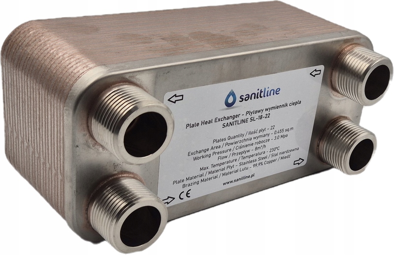 22-DESKOVÝ Výměník Tepla Sanitline SL-18-22-A1 Výkon 30 kW Přípojka 4x 1"