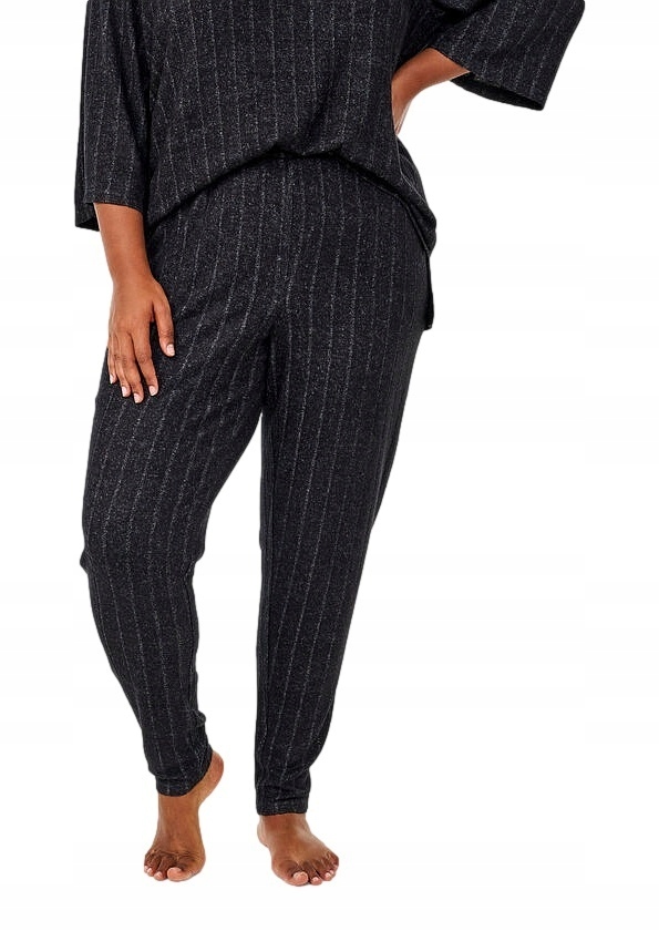 Plus Size Zizzi Pohodlné Tepláky Černé Žebrované Kalhoty 071B 52