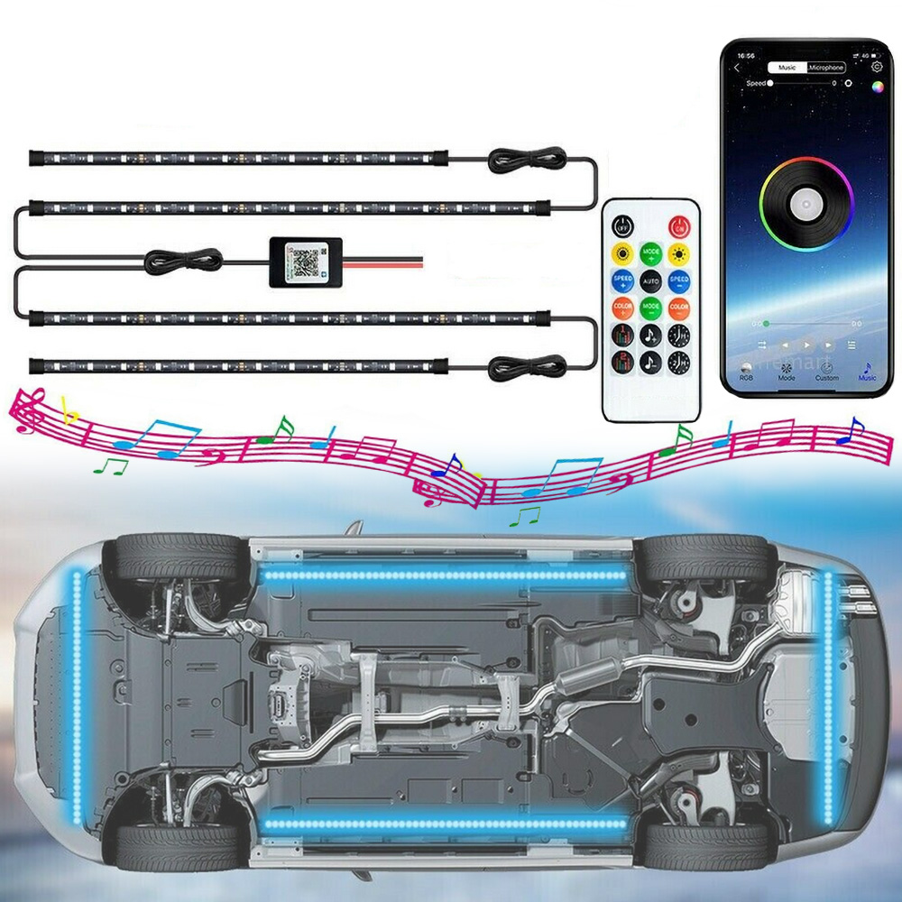 Rgb Led Světlo Pod Auto Neonová Páska Ovládání Aplikací 2x0.6/0.9 m