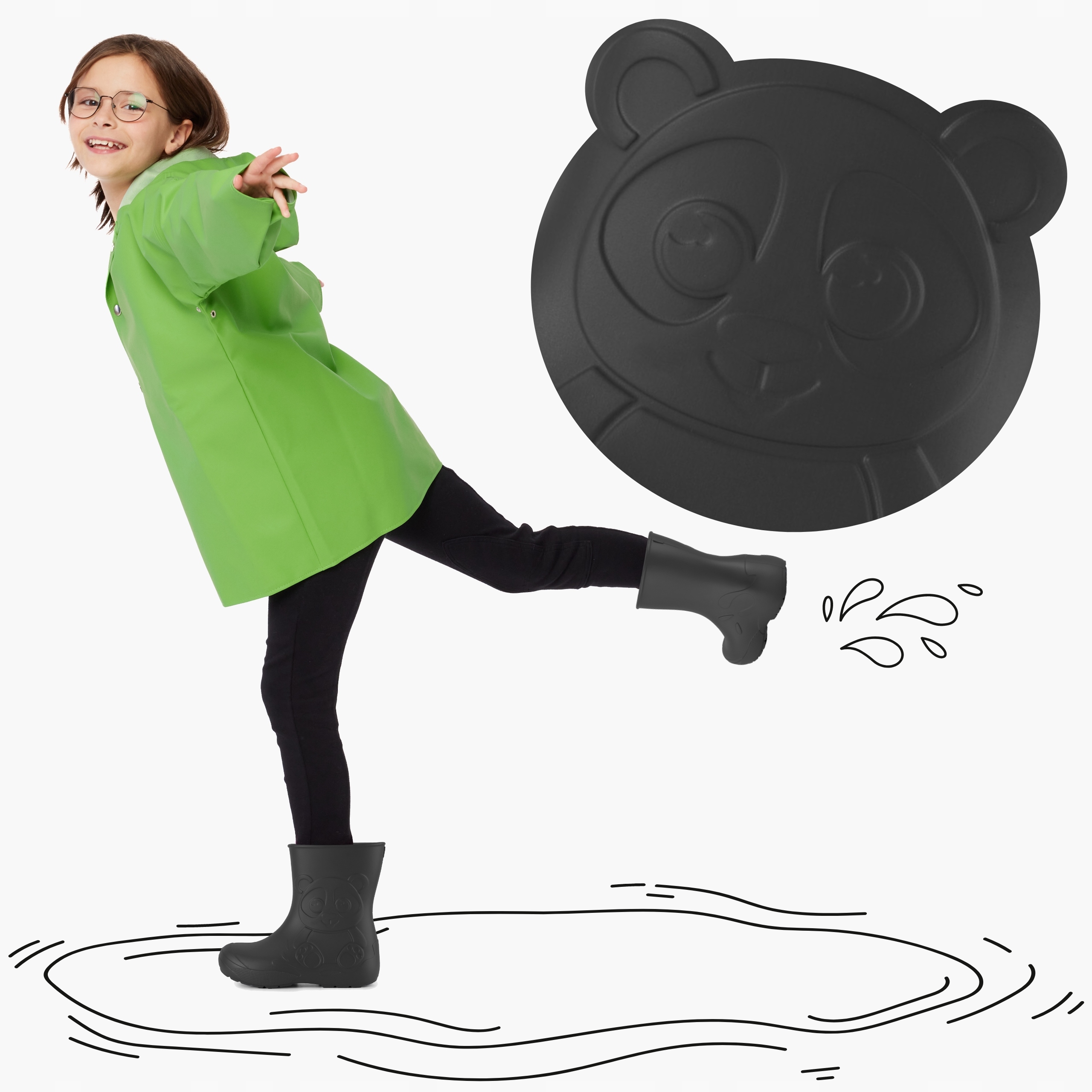 Kalosze dziecięce z motywem Pandy gumowce z wkładem Czarny 32-33 Stan opakowania oryginalne