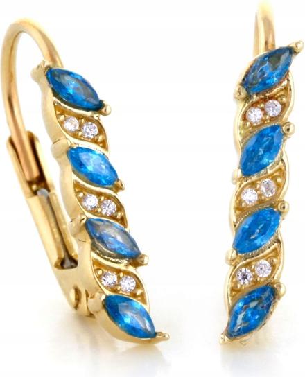 Zlaté náušnice 585 s modrými zirkony 14K, klasické pro ženy, módní