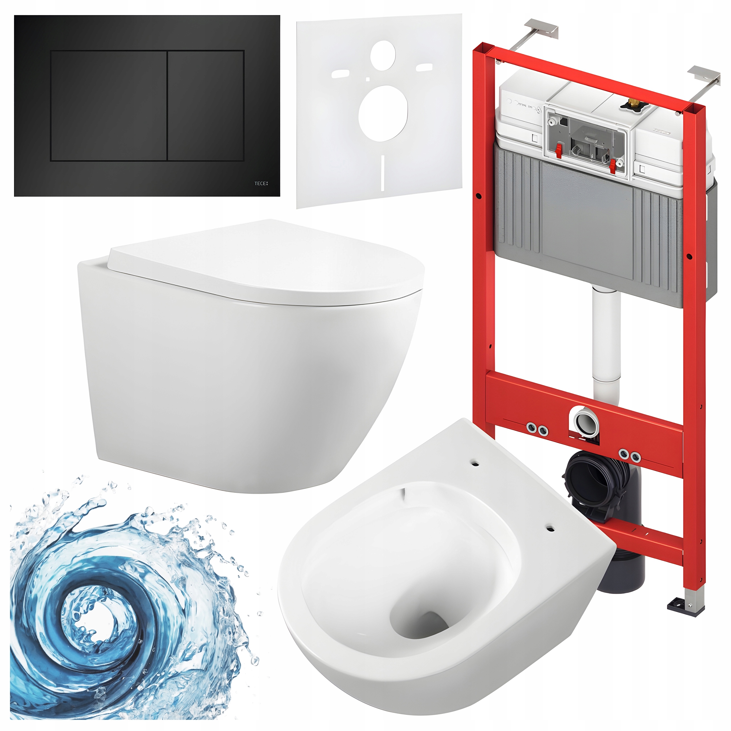 Zestaw Podtynkowy Wc Stelaż Tece FLOW-WH-TR-02 Przycisk TC-9240407 Czarny