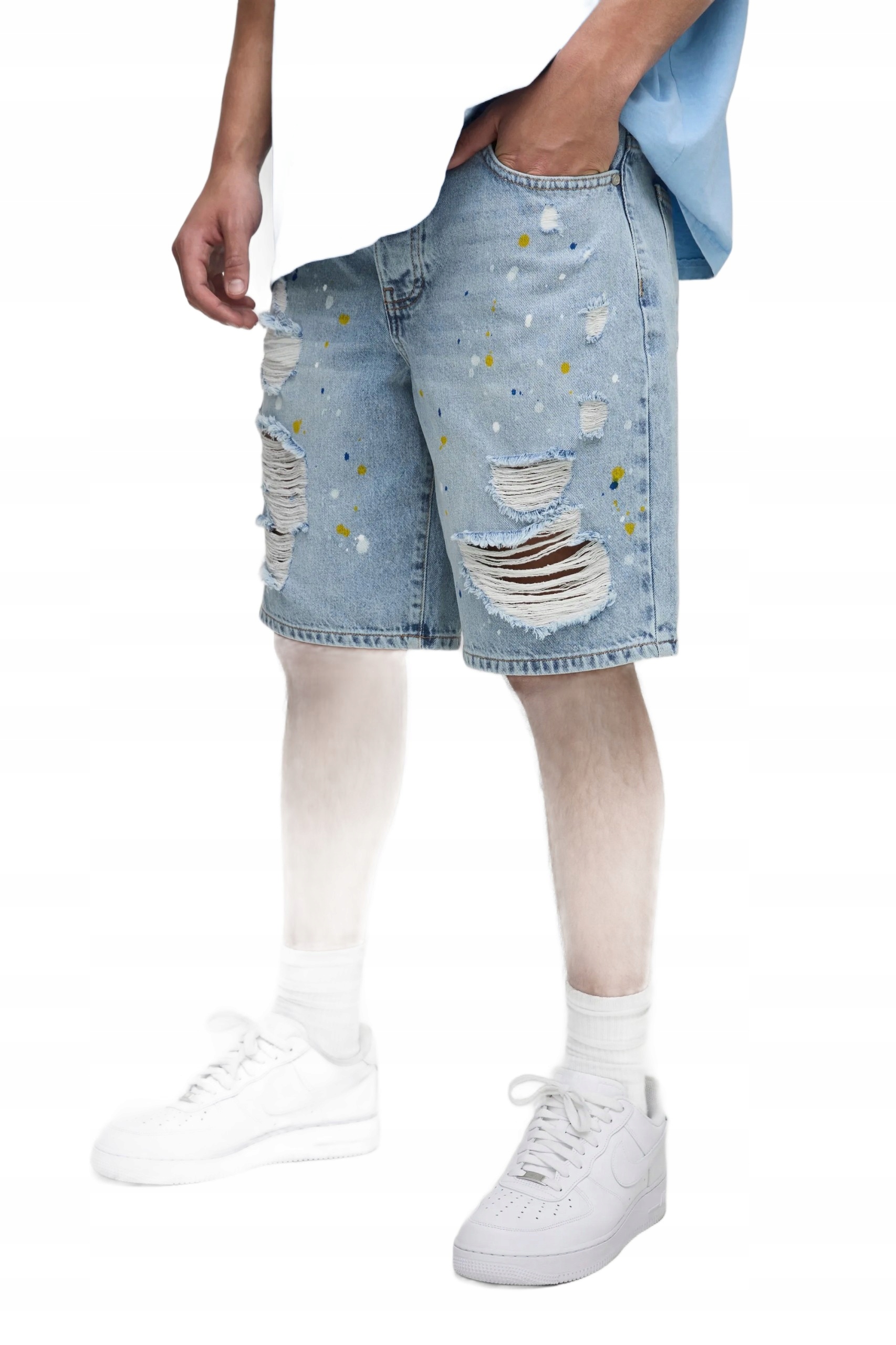 Boohooman Pánské Džínové Kraťasy S Dírami A Puntíky 30 Z3A