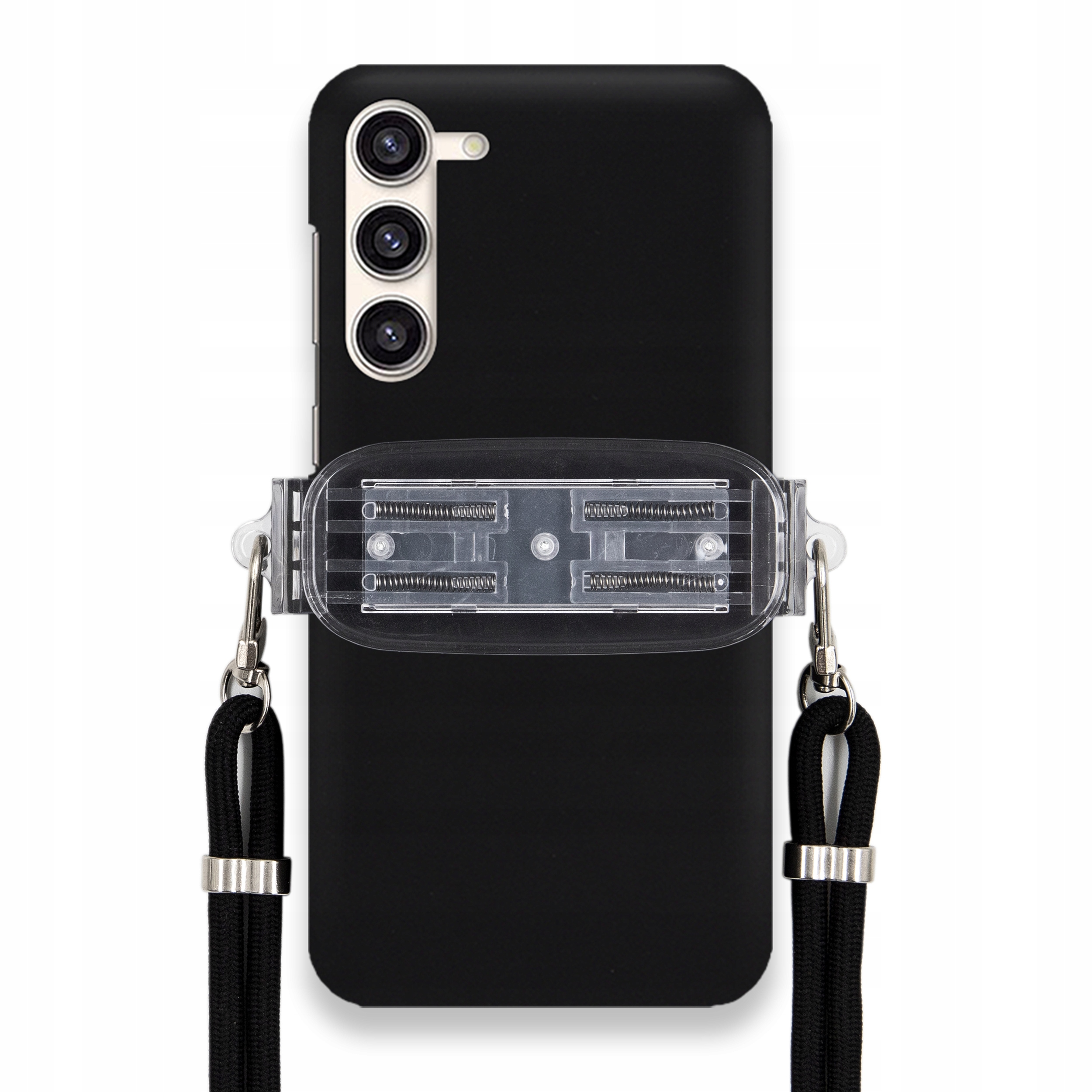 Puzdro Pre Samsung S23 Plus Mat Čierne Puzdro Univerzálny Držiak Čierna Šnúrka