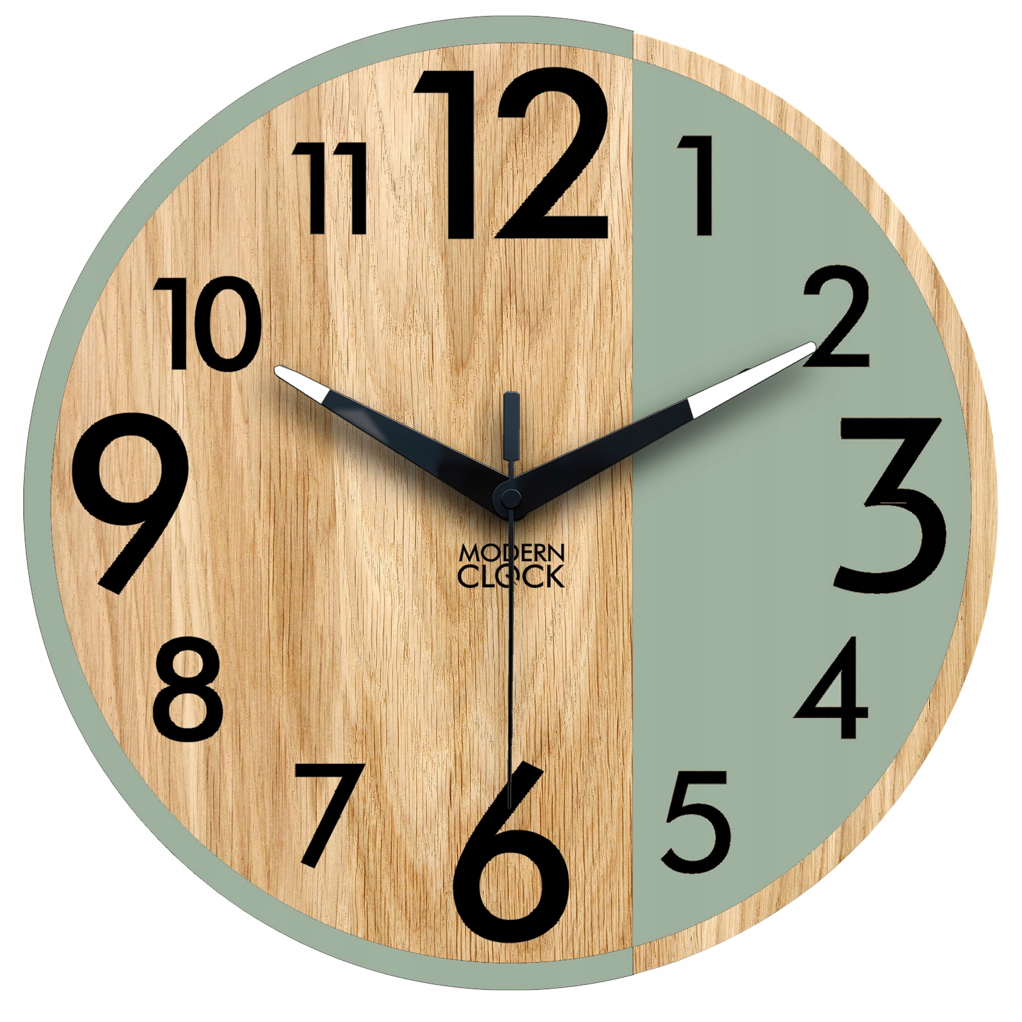 Dřevěné nástěnné hodiny Dubový Alfred Zelený – 33 cm tiché, hodiny do obývacího pokoje