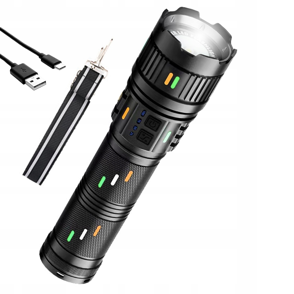 Ultra Mocna Latarka Led Dalekosiężna 2000m 30400 mAh Power-Bank Ogromna moc