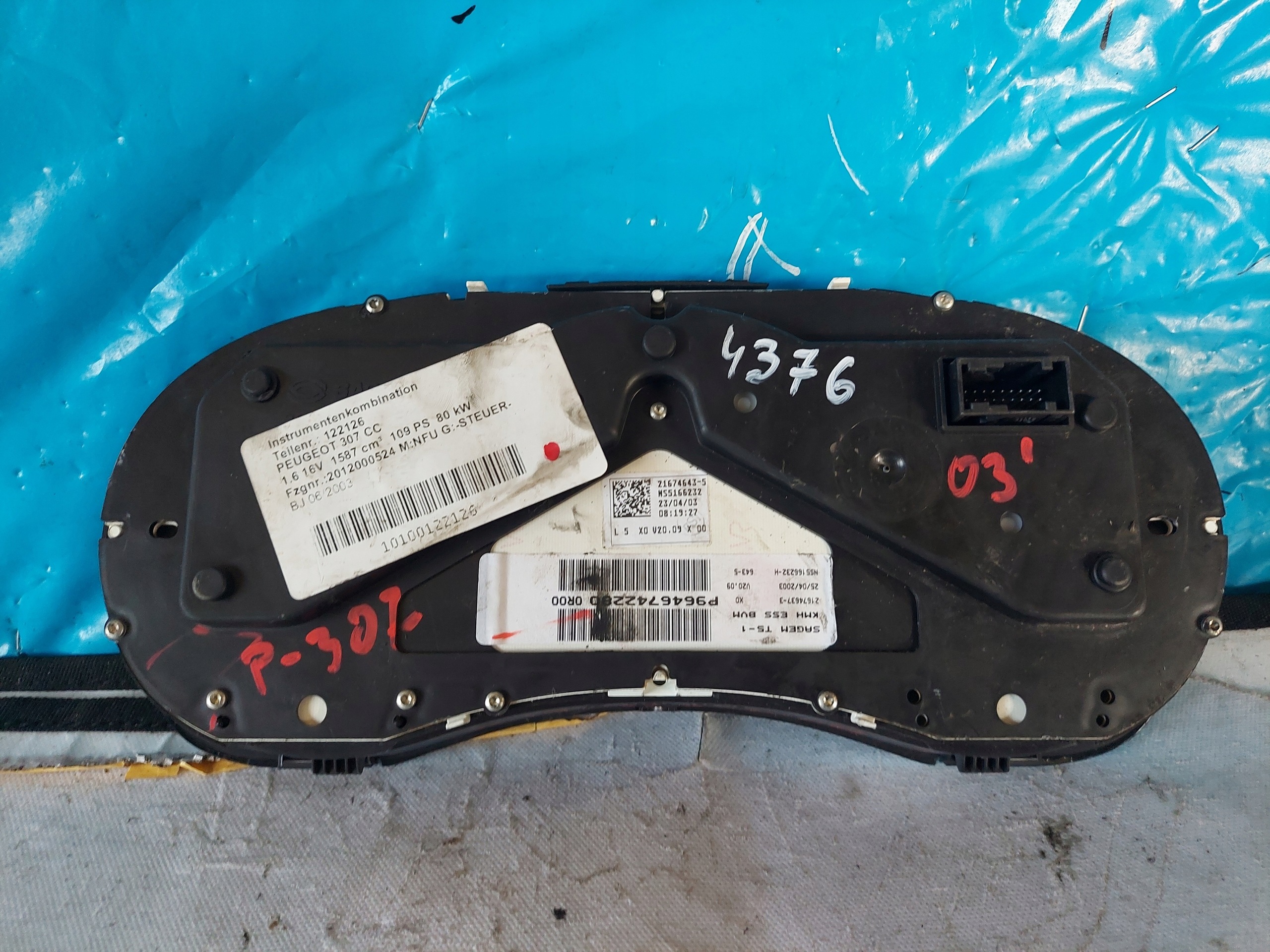 dials clock PEUGEOT 307 1.6 16V P9646742280