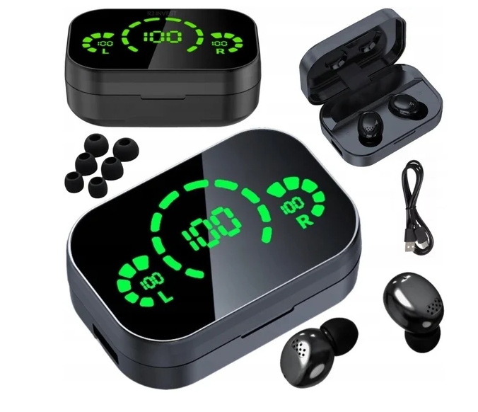 Słuchawki Bezprzewodowe YD04 Douszne Sportowe Gamingowe Powerbank Czarne