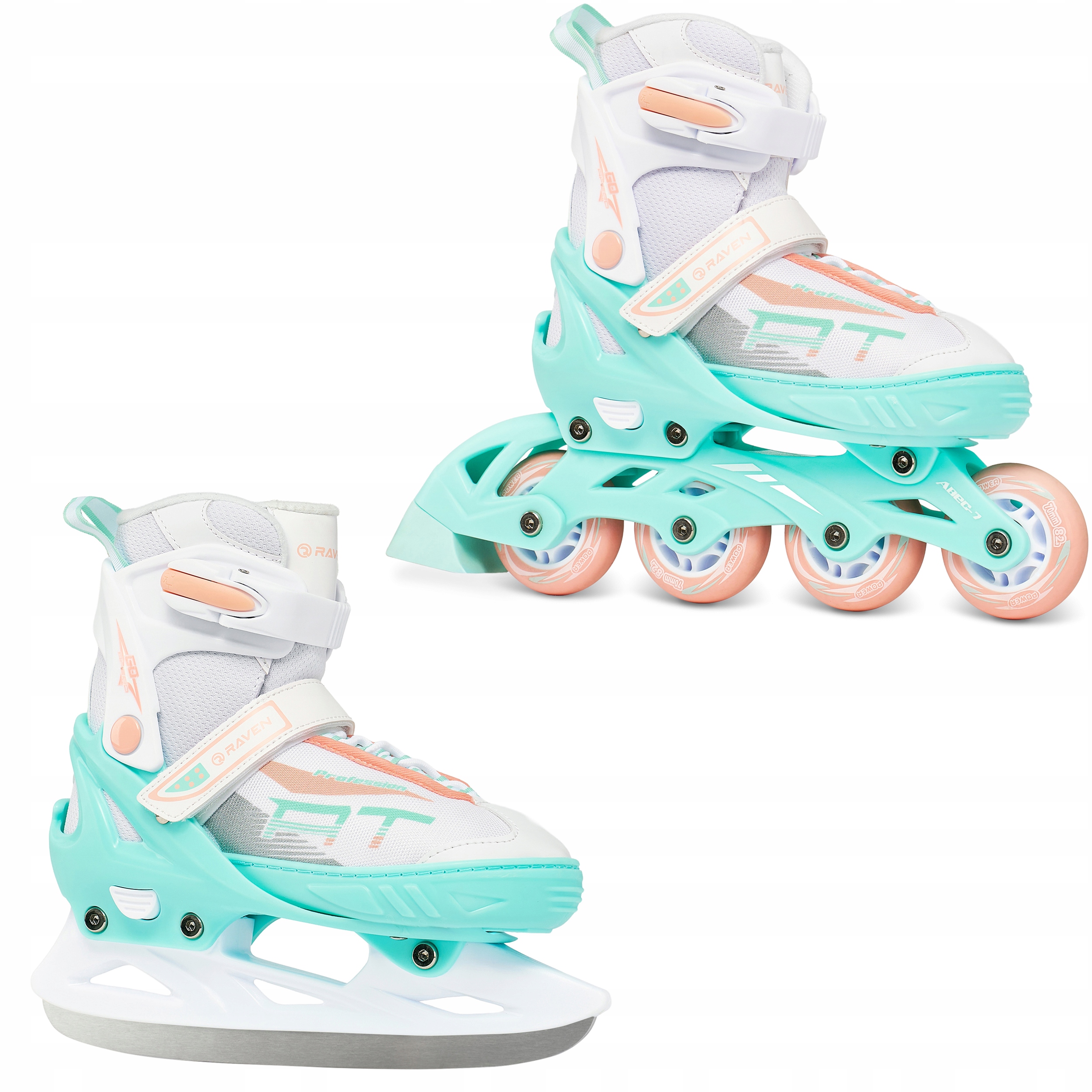 Rolki Łyżwy hokejowe 2w1 Raven Profession White/Mint/Orange 35-39