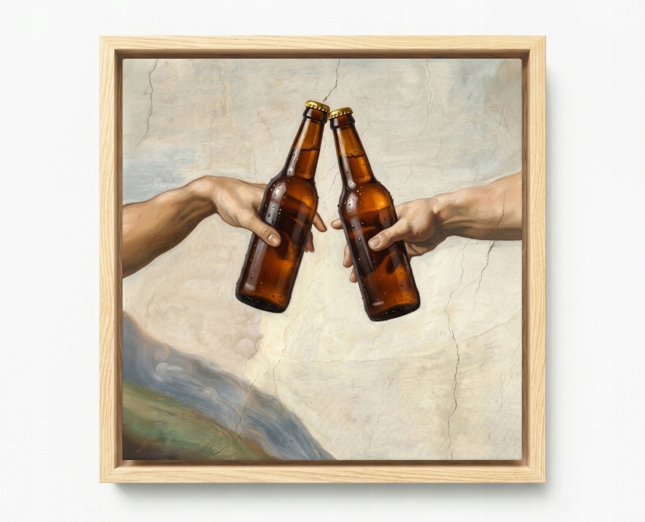 Obraz Rám Americký Box Stvoření Adama Parodia Michal Anděl Pivo 50x50