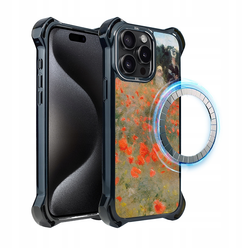 Pouzdro pro iPhone 15 Pro Ibizu DropGuard Ultra s MagSafe, pole máků