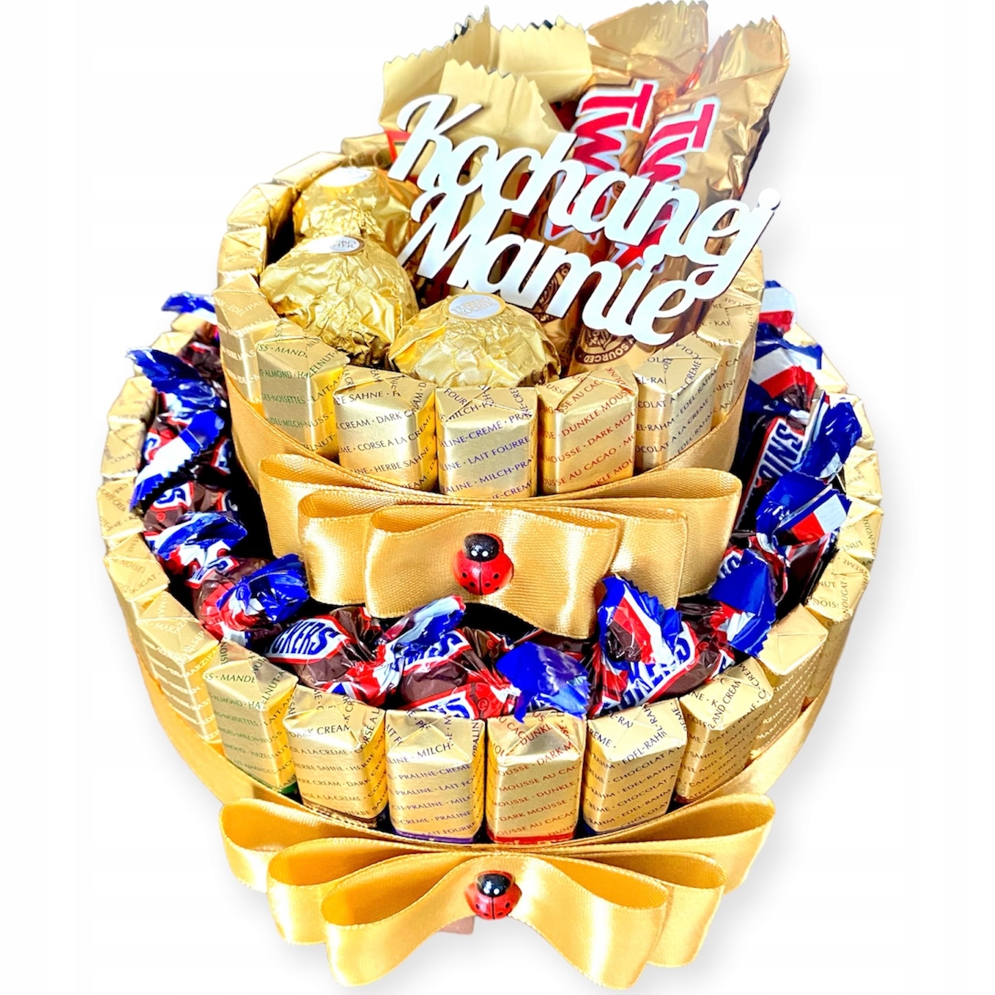 Tort 2 piętrowy Merci Zestaw Kosz Box Prezentowy na Dzień Mamy mix słodyczy