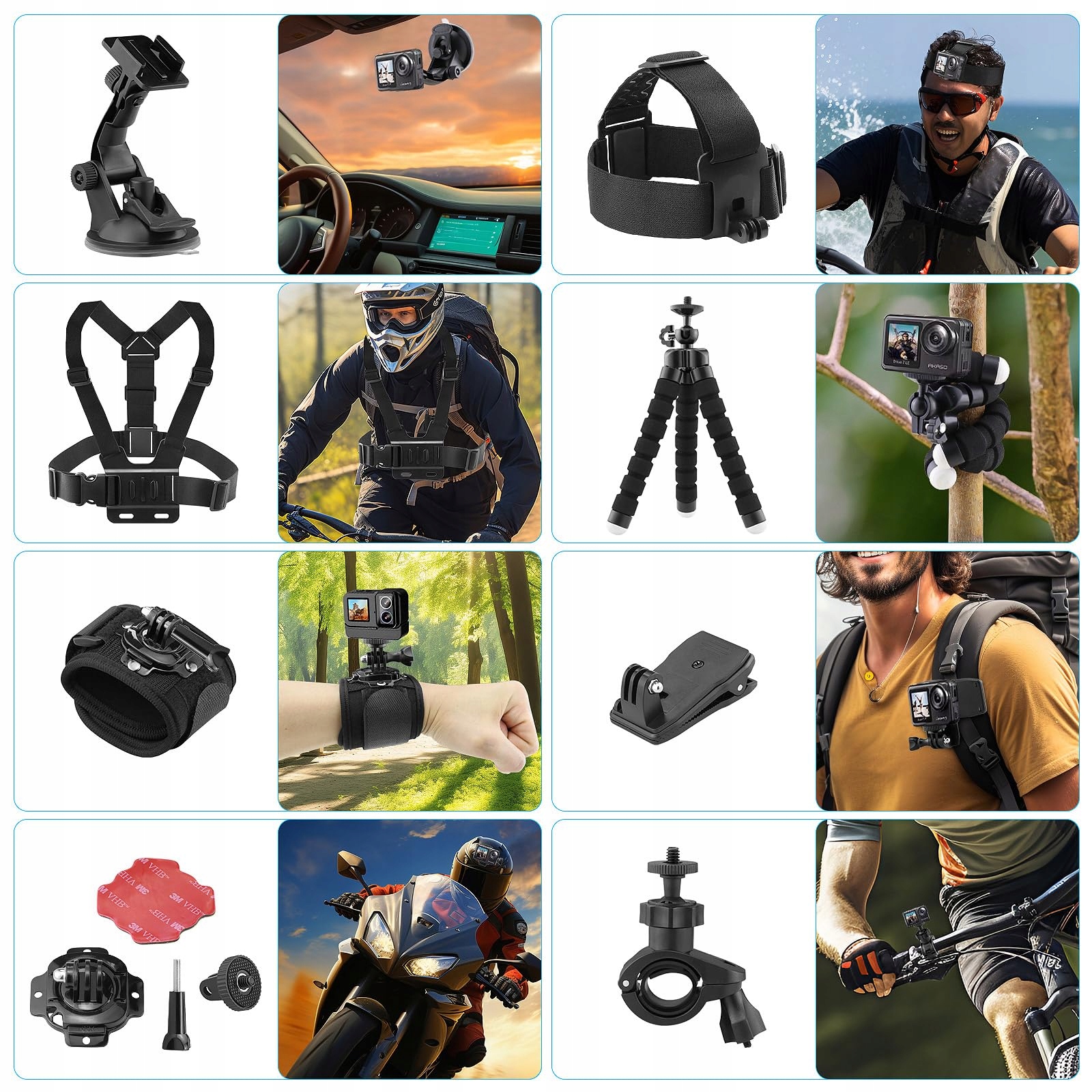 Zestaw Akcesoriów 38w1 Do Kamer Sportowych GoPro DJI SJCAM GeeKam — miniatura 3