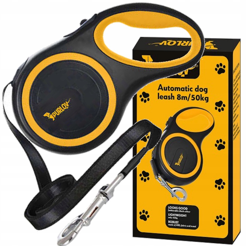 Levně Silná automatická odolná Vodítko 8 m černo-žlutá do 50 kg