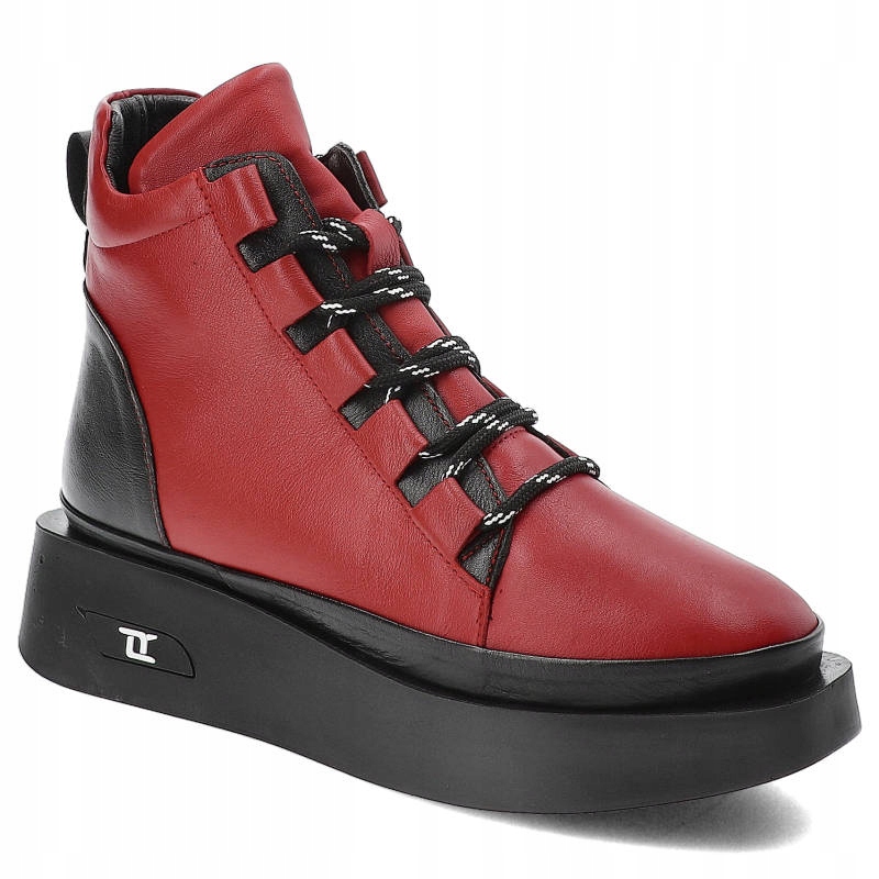 Czerwone Botki Artiker Skórzane Buty Damskie
