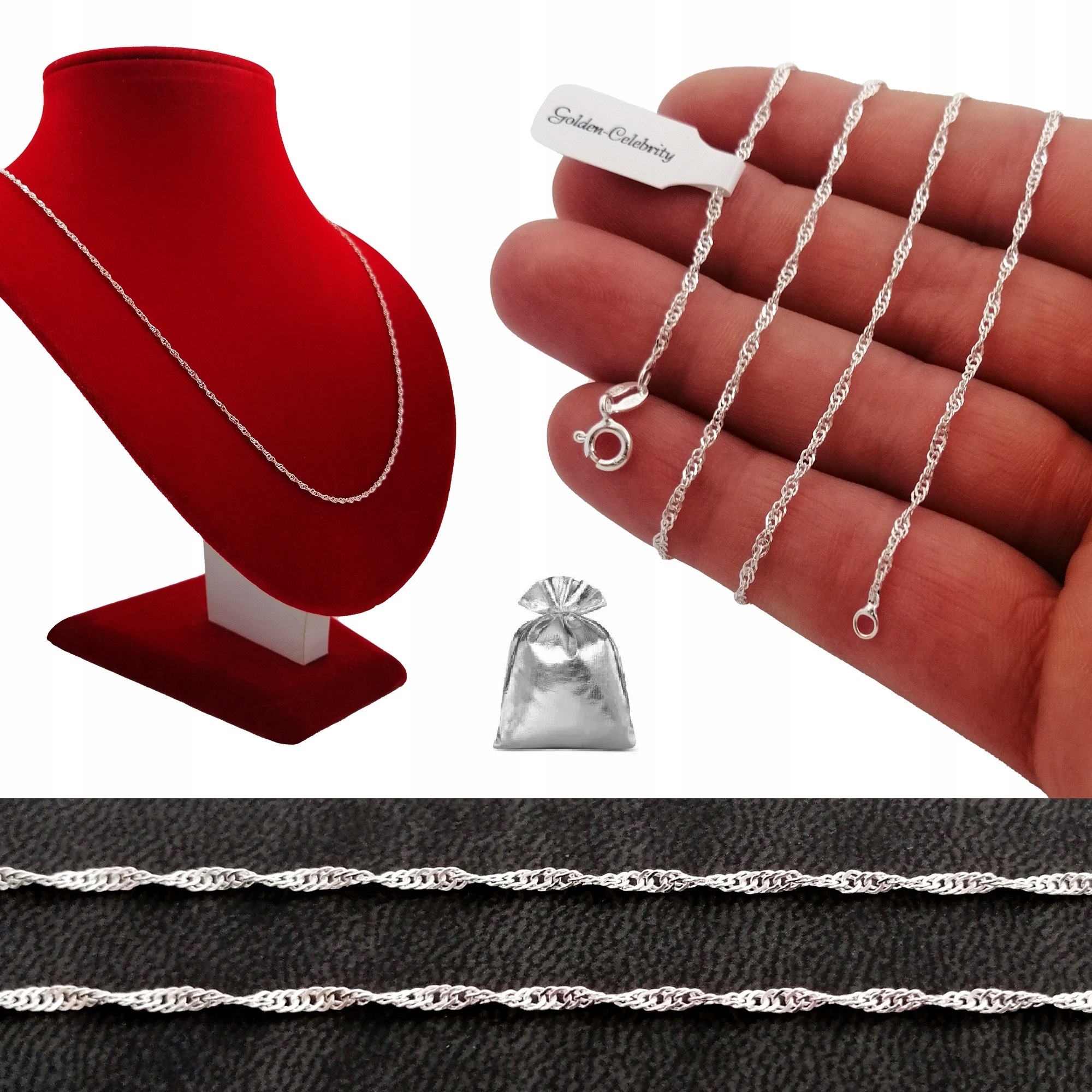 

Delikatny Srebrny Łańcuszek Singapur Próba 925