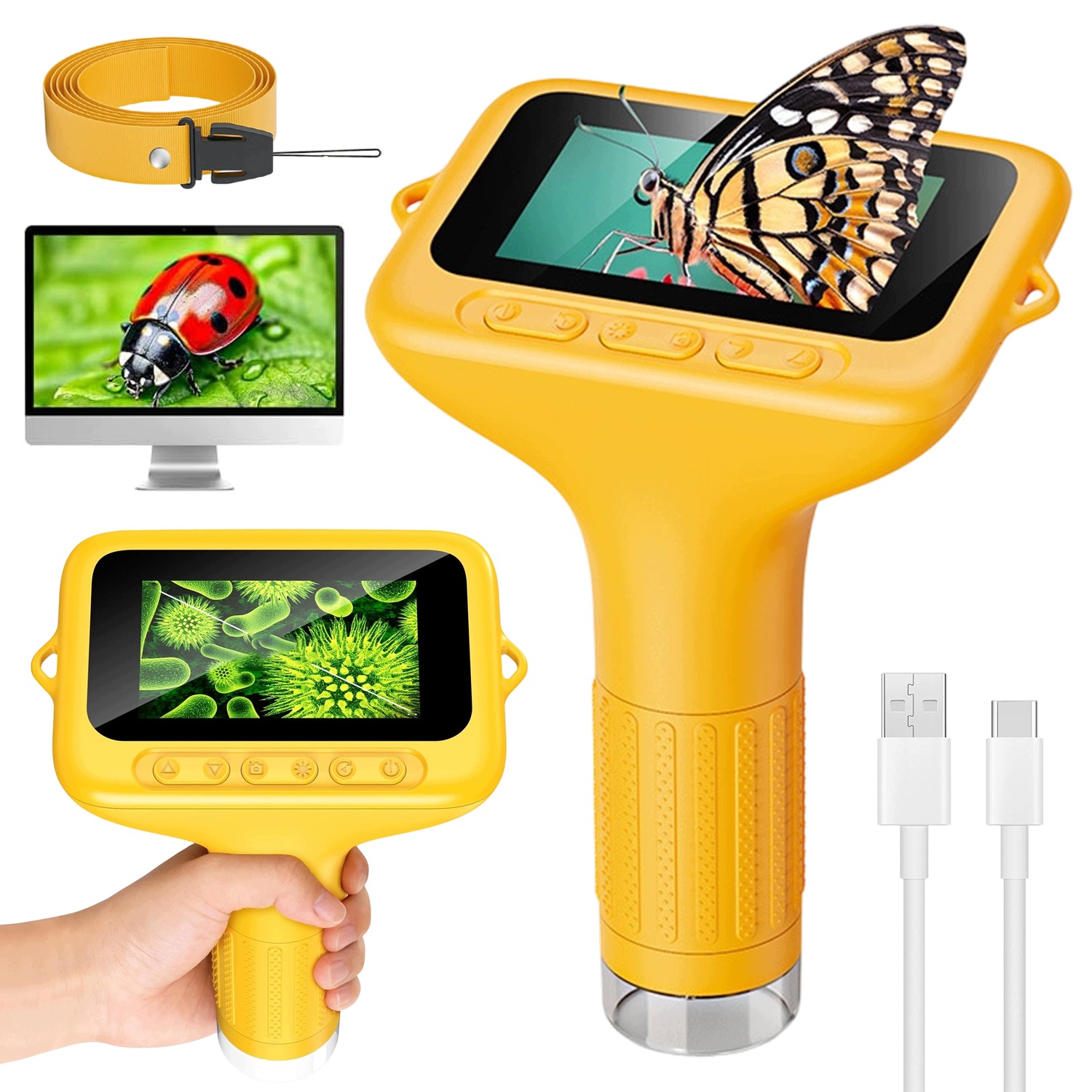 Mikroskop Cyfrowy Dla Dzieci Hd Ips Ekran 3" 100-1000X Do Nauki Aparat 2MP