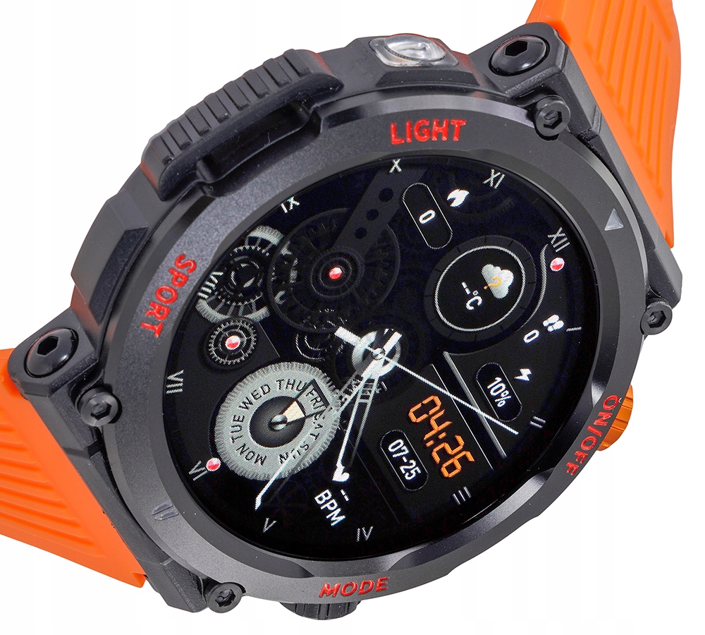 Hagen Smartwatch HB46-CZARNY Pomarańczowy Pasek Z Latarką