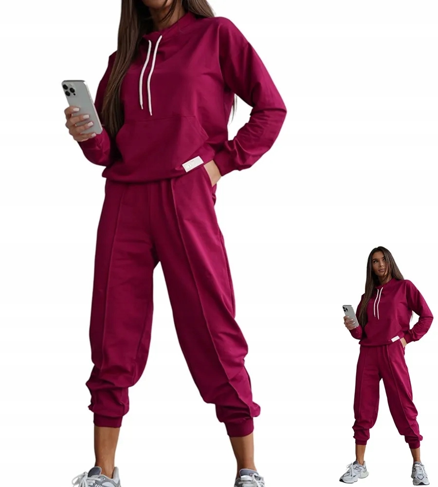 Dámský Teplákovka Bavlněný komplet bez kapuce M 38 Bordová barva