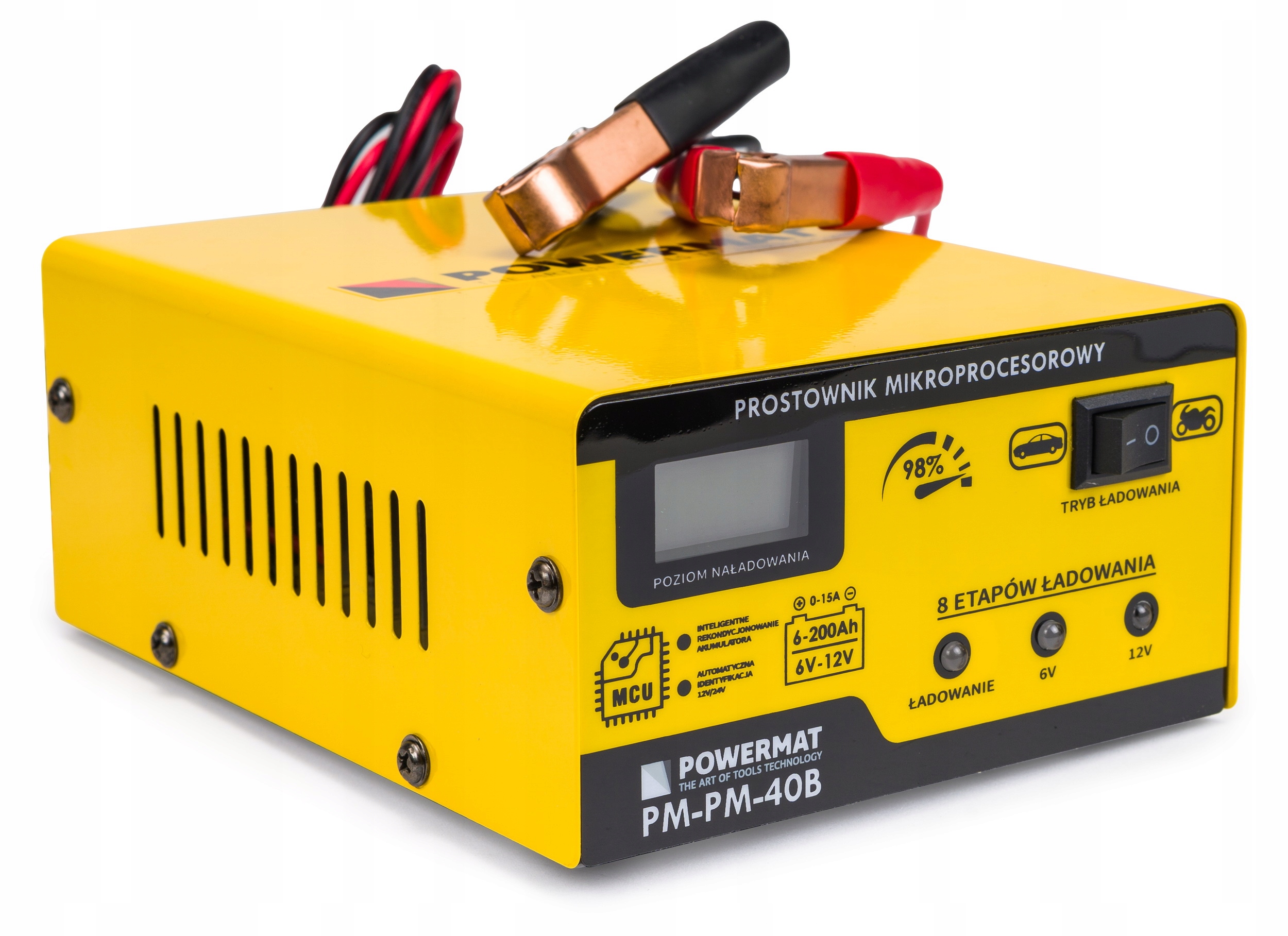 PROSTOWNIK MIKROPROCESOROWY AKUMULATOROWY 6/12V POWERMAT Natężenie maksymalne 15 A