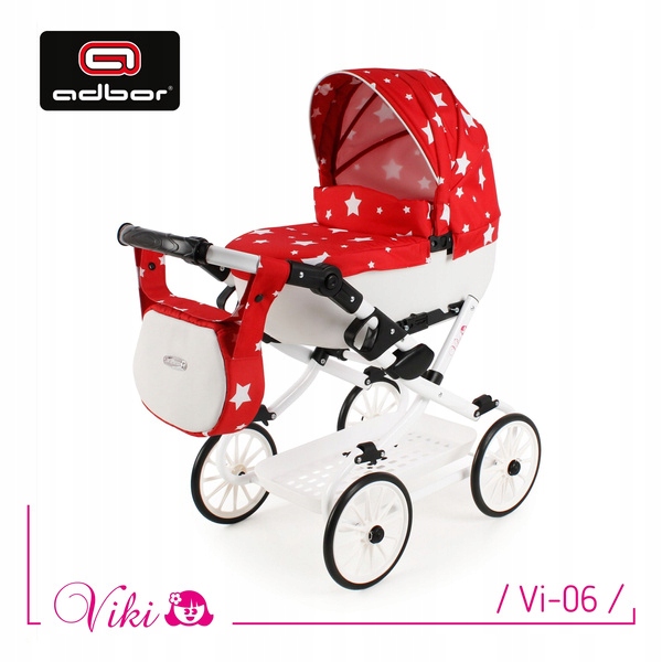 Duży Wózek dla lalki, lalkowy głęboki Adbor VIKI-06 + torebka + koszyk Marka Adbor