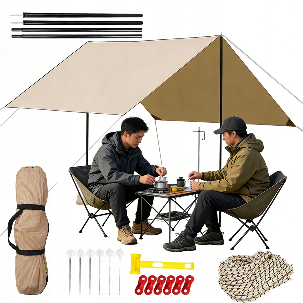 Tarp Turystyczny Płachta Biwakowa Wodoodporna Przenośny 3X3M