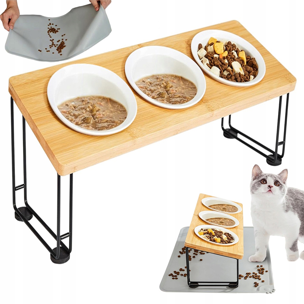 Levně Misky Na Stojanu Pro Psa Keramická Miska Bílá, Třídílná Sada