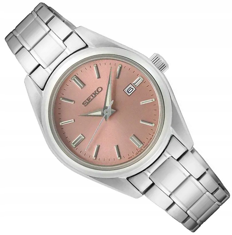 Zegarek Damski Seiko SUR529P1 Przydymiony Róż Szafir Data 30mm