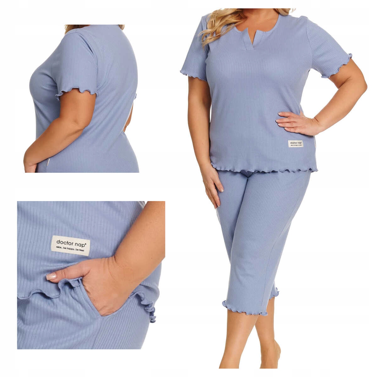 Doctor Nap Dámské bavlněné pyžamo s krátkým rukávem Pb 7468 modré 2XL
