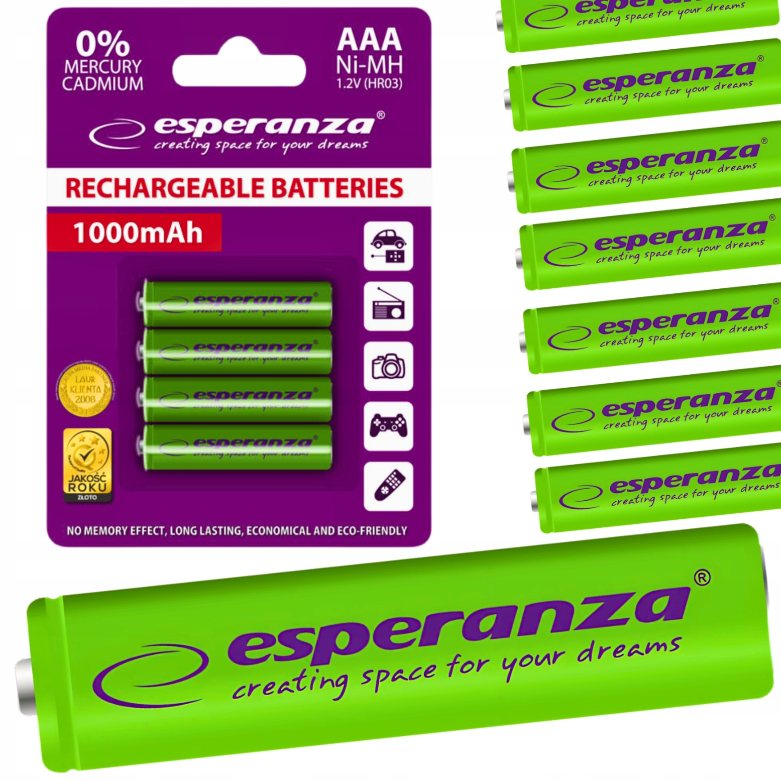 baterie akumulatorki 4szt. R03 AAA 1000mah ESPERANZA  | EZA102G — 4