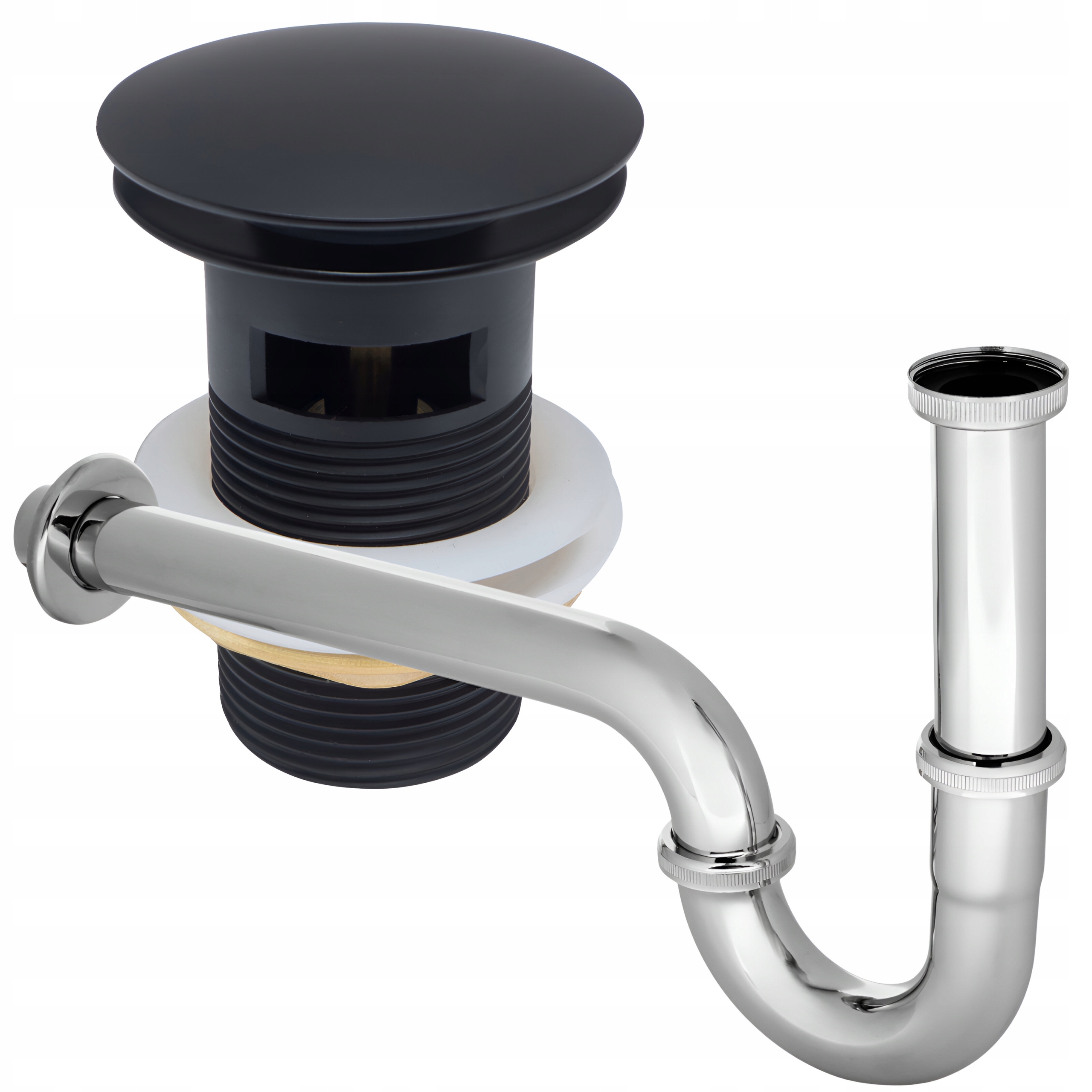 ZESTAW SYFON PÓŁSYFON UMYWALKOWY METAL CHROM KOREK KLIK KLAK Z PRZELEWEM