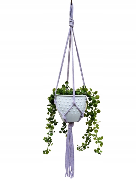 

Kwietnik wiszący makrama ze sznurka boho liliowy